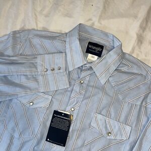 New NWT Wrangler Western XL Retro Blue Striped Pearl Snap Shirt Cowboy Rodeo